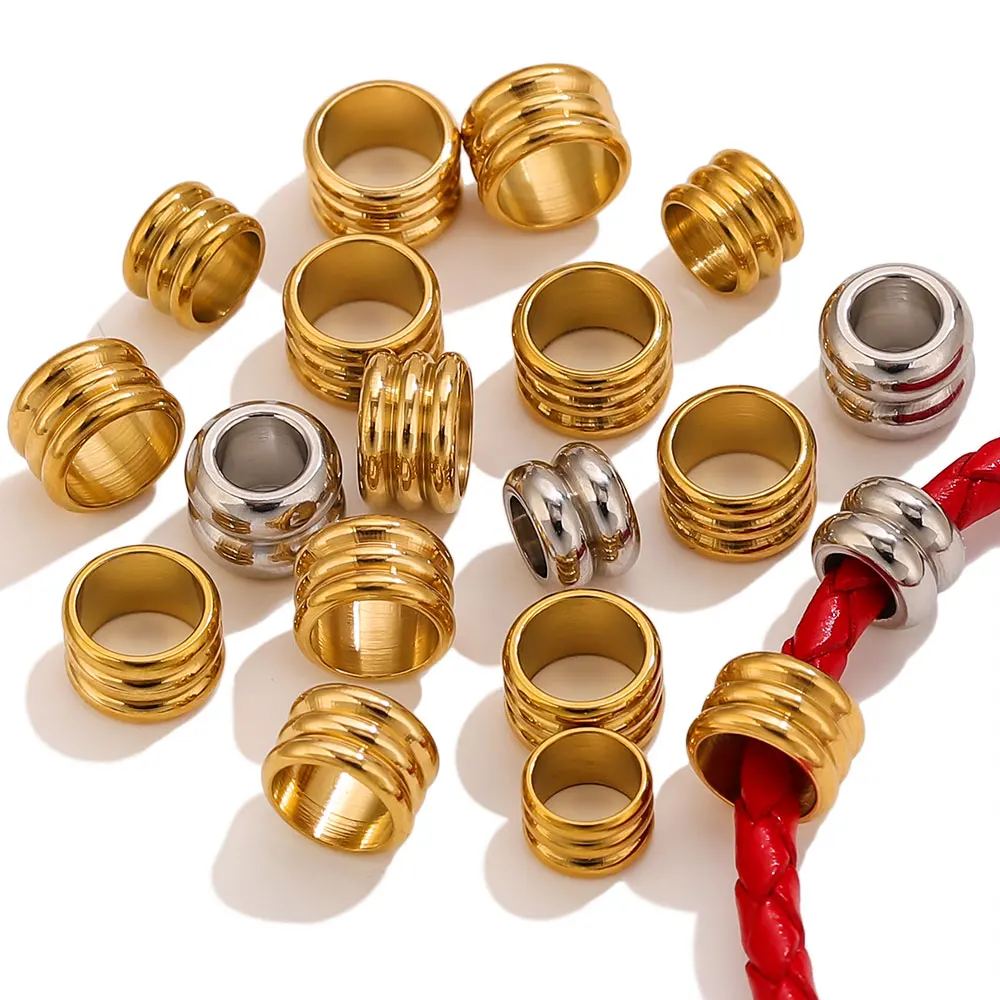 20pcs Stainless Steel Spacer Beads PVD 18K Gold Plated Big Hole Loose Beads For Jewelry Making Supplies Bead Separators Parts