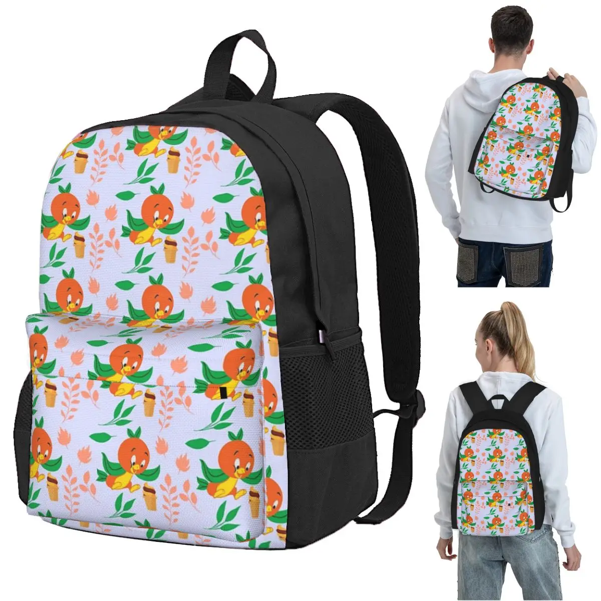 Orange Bird And Citrus Swirl Backpack Student BookBag Children School Bag Computer Shoulder Bags for Boys Girls