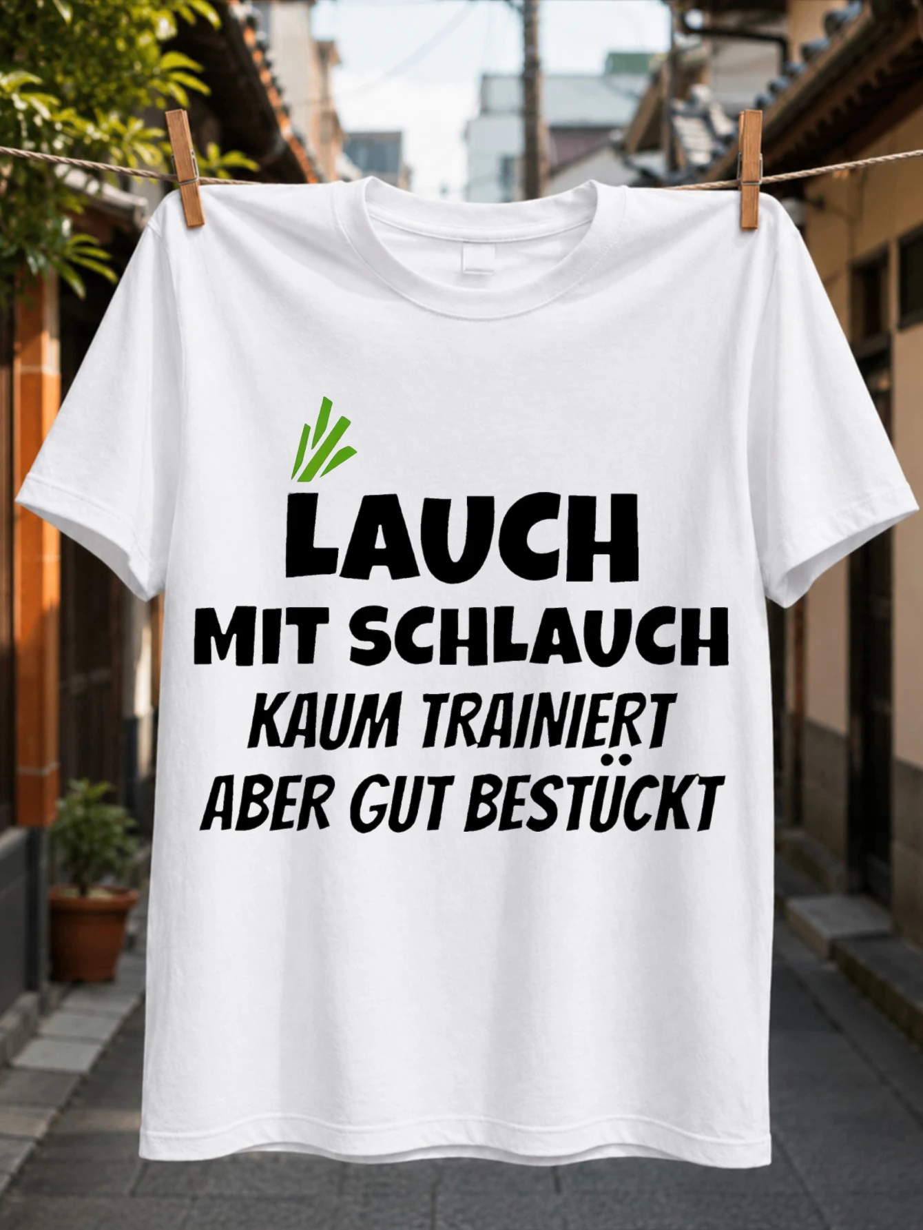 Lauch Mit Schlauch German WordplayBold Text Small Green k Leaves and Suggestive Humor Tee Unisex  Unisex All T-Shirt