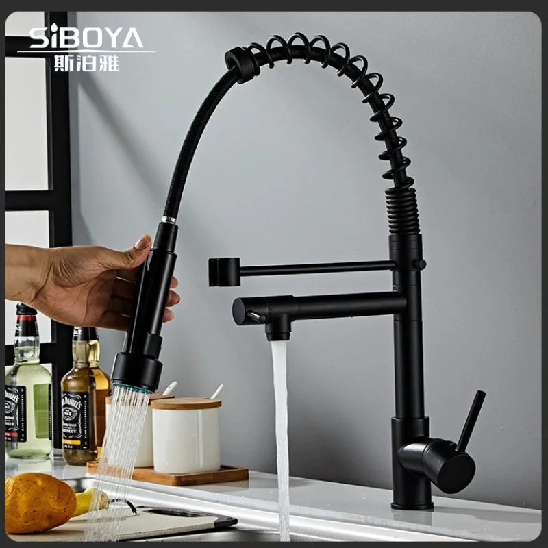 

Kitchen Spring Pull-Out Faucet All Copper Rotating Stretch Sink Hot and Cold Water Purifier Direct Drinking Dual Use Single Hole
