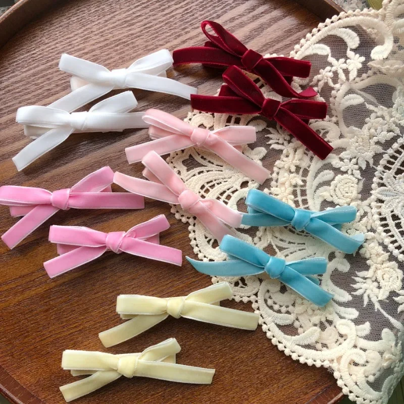 1/6pc Kroean Colorful Velvet Bow Hairpin Hairgrip Hair Clips for Girls Women Kids Childs Vintage Crab for Gift Hair Accessories image 5
