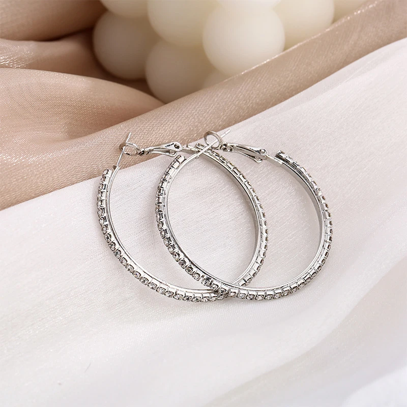 30-80mm Große Creolen Für Frauen Mädchen Kreis Kristall Strass Ohrringe Schwarz Gold Silber Farbe Runde Ohrringe party Geschenk – Detail 10