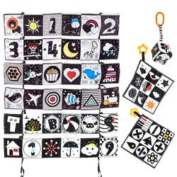 Sensory Cloth Book High Contrast Montessori Baby Toys 0-12 Months Newborn Crib Toys Black and White Cloth Books Rattle Baby Toys