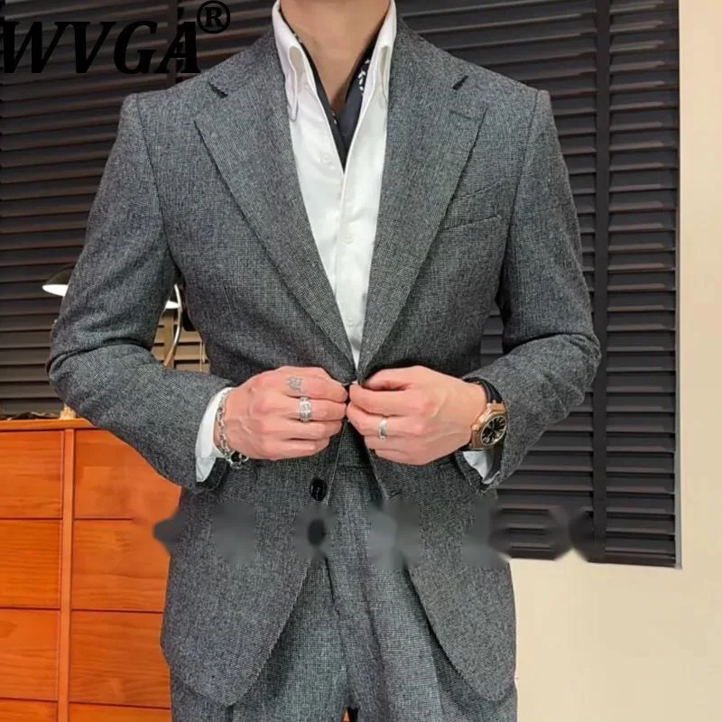 WVGA Spring Autumn New Man Wool Pattern Trendy Slim Fit Business High-End Blazer Niche Casual Straight Suit Pants Set Ins W21989