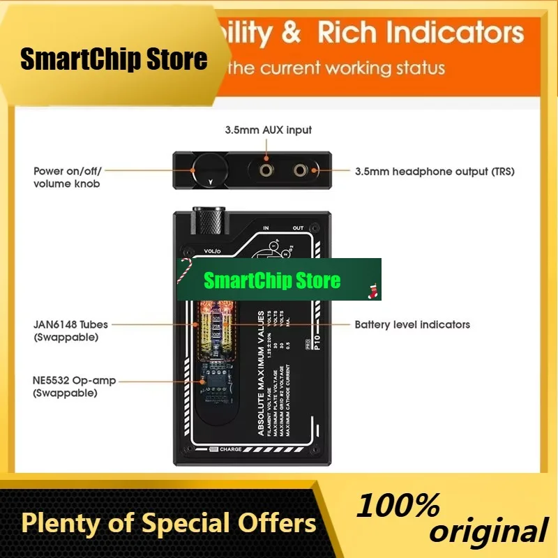SmCpB03B-P10 PRO Hifi Direct Heated Tube Headphone Amplifier Portable Mini Audio Desktop Headphone Amp Powered By USB-C