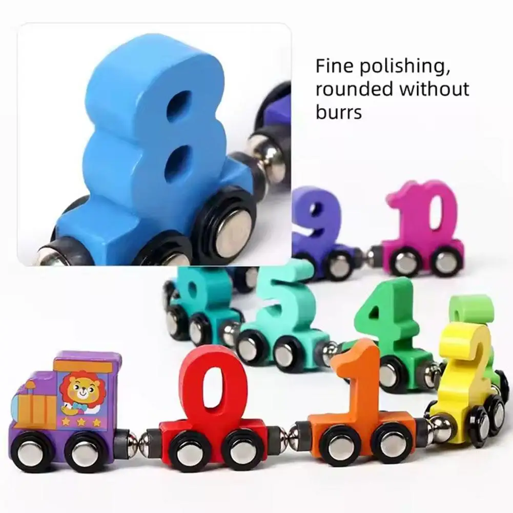 Wooden Magnetic Number Train Building Block Assembly Car Early Cognition Enlightenment Learning Teaching Tool For Toddlers