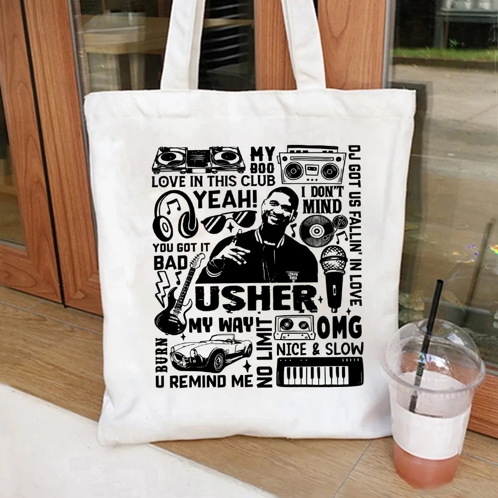 

Usher Concert Pop Music Love in This Club Tote Bag Set Women Shoulder Handbag Cosmetic Bag Canvas Shopping Bag Travel Pouch