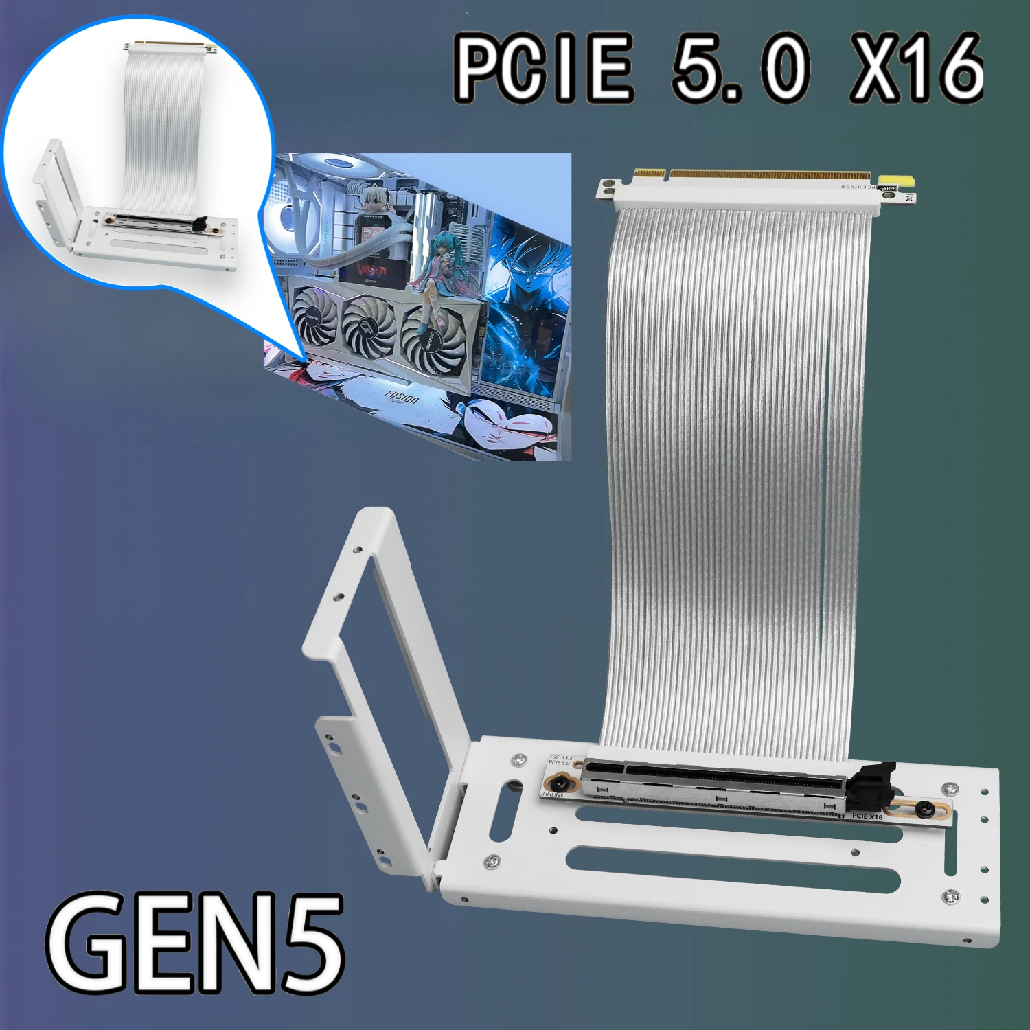 

Белый PCI-E 5,0 X16, 90-градусный слот для графического процессора — высокоскоростной удлинитель вертикального кронштейна GEN5 для RTX 5090, 4090, RX 8900, 7900