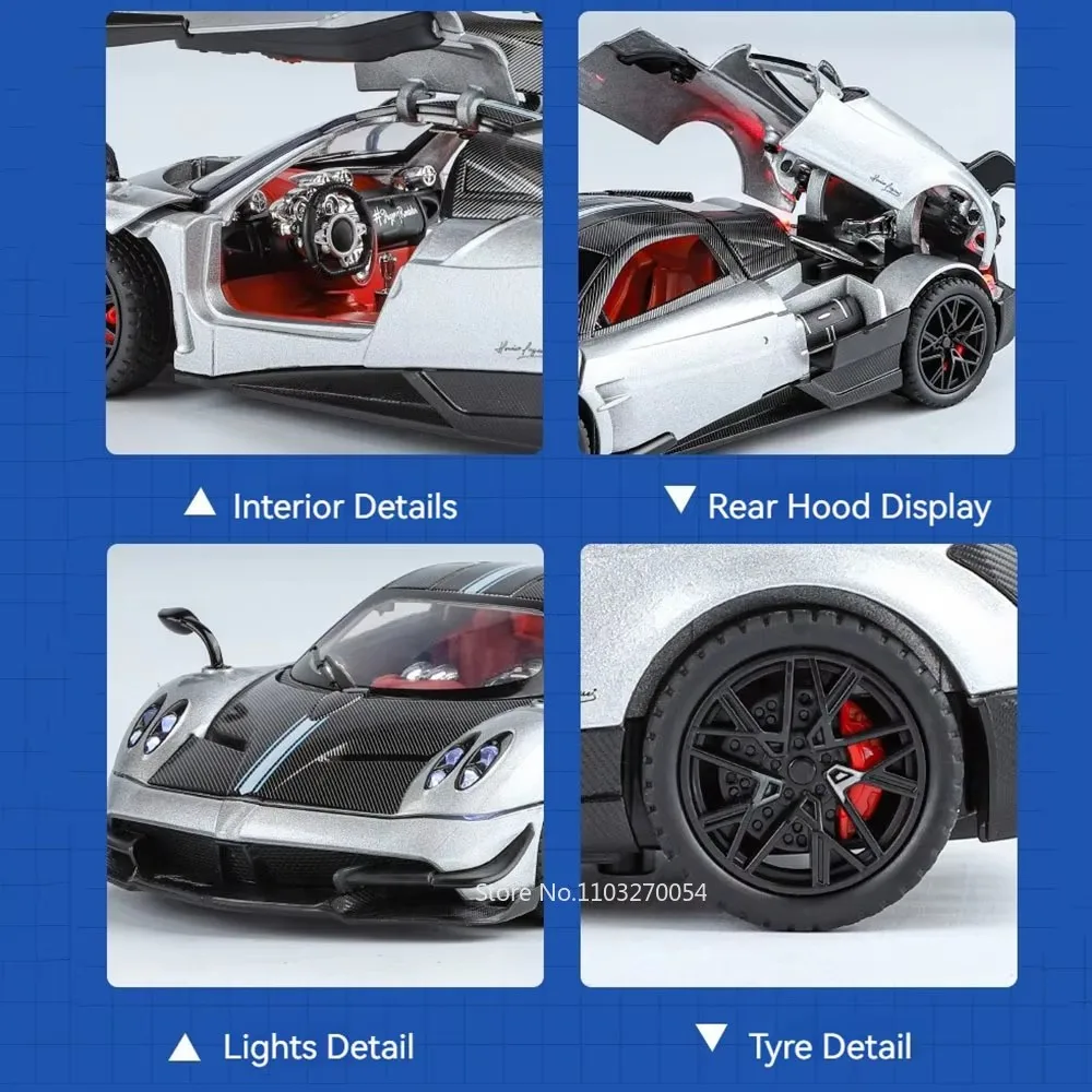 1:24 PAGANI Huayra BC Zonta Legering Miniatuur Model Speelgoed Diecast Autodeuren Geopend Geluid Licht Trek Voertuigen voor Volwassen Jongen Gift