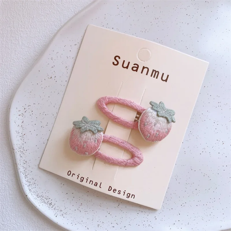 

Embroidered Fruit Strawberry Hair Clips Ties Sweet Pink Color Design for Little Girls Soft Elastic Ponytail Holders Daily Wear
