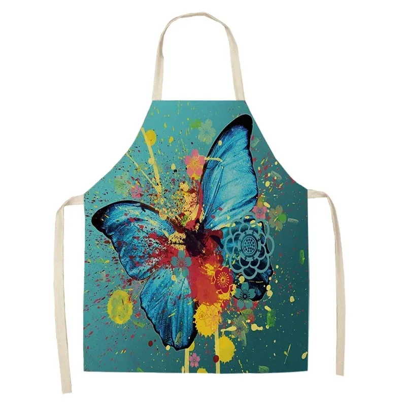 Butterfly Pattern Linen Hand Wipe Sleeveless Waist Apron Adult Children Home Decoration Apron Kitchen Cooking Accessories