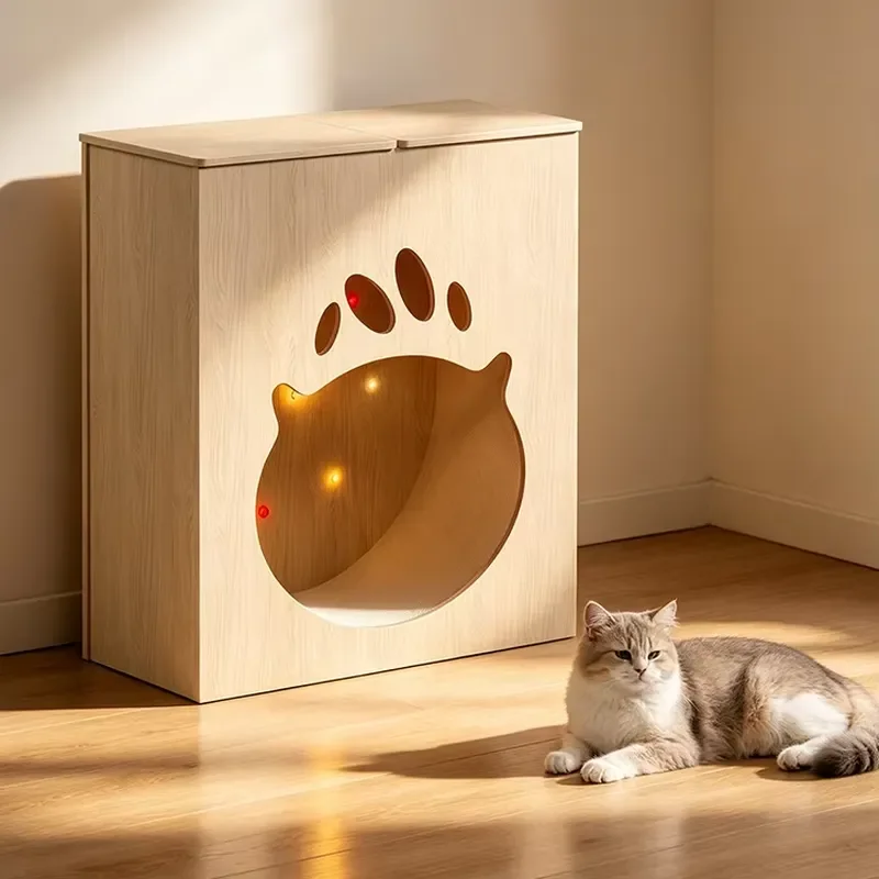 Wooden Cat Treadmill Exercise Wheel Cat Running Wheel with LED Colorful Lights Indoor Cat Fitness Toy Pet Human Shared