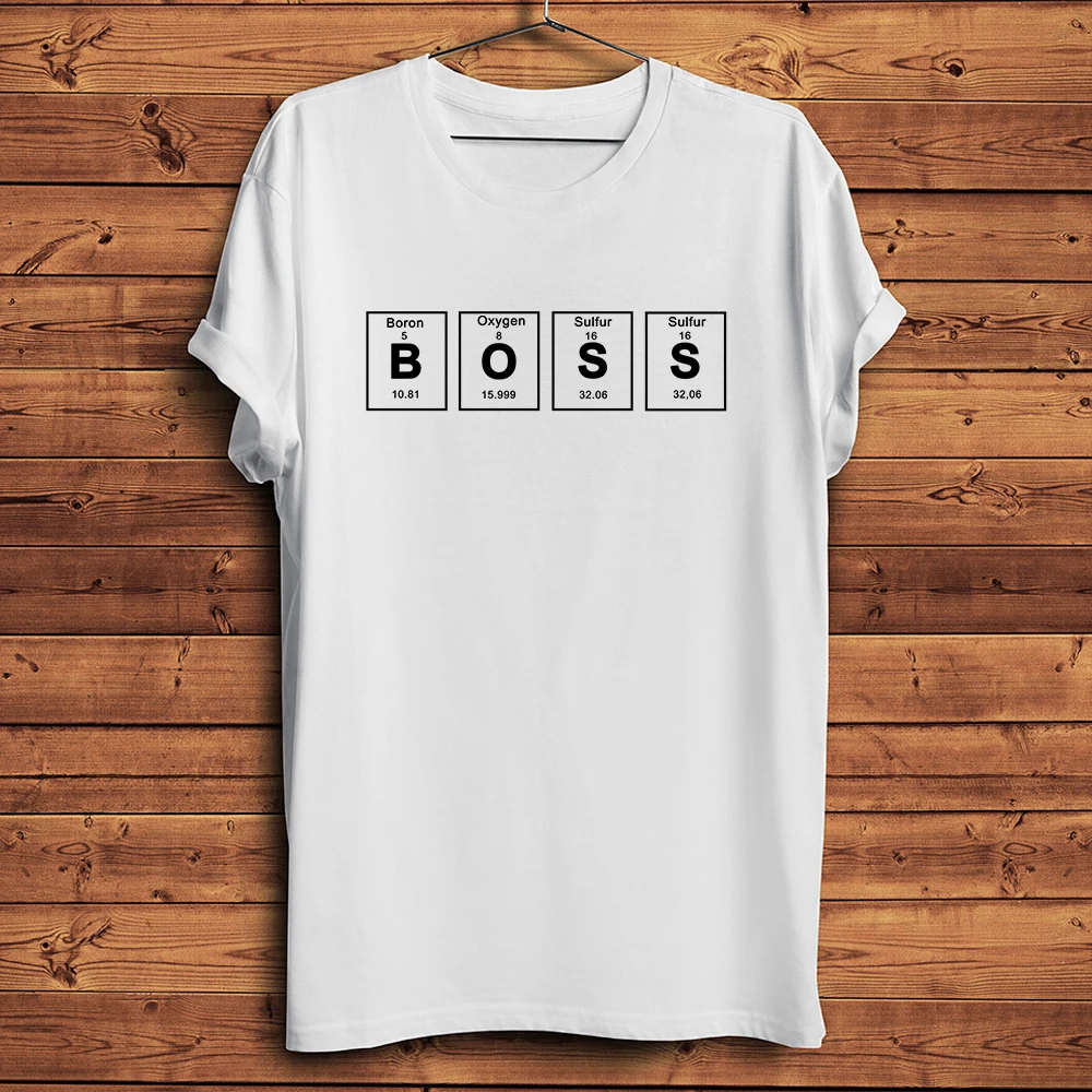 amusing periodic table of elements boss letter funny geek t shirt men casual homme cool geeker unisex tshirt breathable print