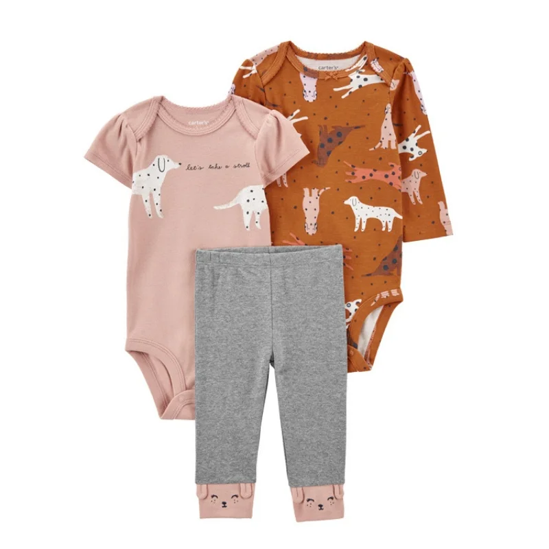 3PCS Baby Boy Clothes Autumn Newborn Baby Clothes Bodysuits+Pants Animal Outfit Infant Pajama Pure Cotton Sets 0-24M Jumpsuit