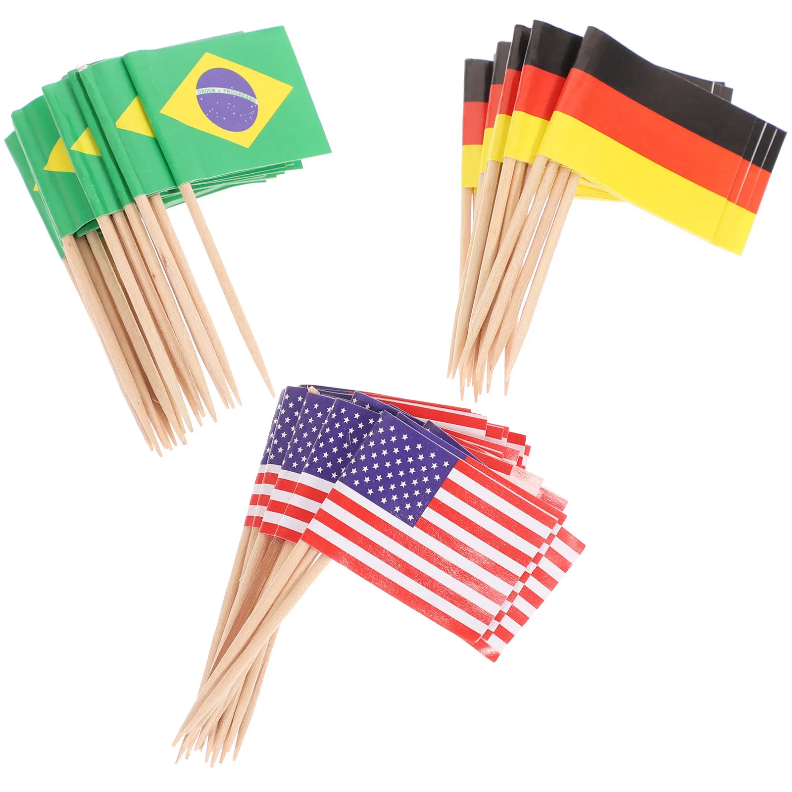 Patriotic Flag Food Picks 125 Pack Paper Flags on Wooden Sticks for Party Restaurant Table Decorations