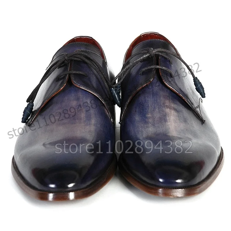 Gradient Color Square Toe Low Top Men Derby Shoes Fashion Lace up Men Shoes Luxury Handmade Party Banquet Office Men Dress Shoes