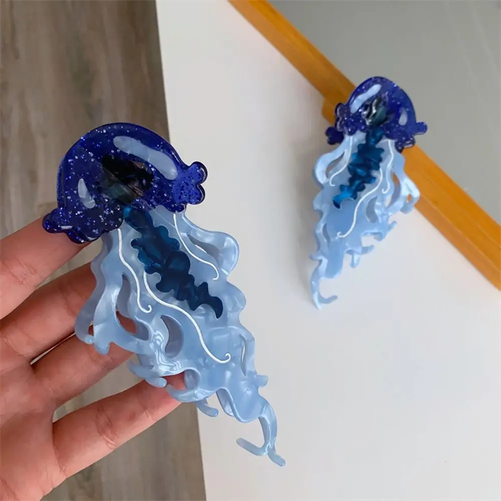 1Pcs Durable Shark Jellyfish Hair Clip Acetate Labge Summer Beach Hair Claw Marine Life Colorful Hair Accessories Women Girls