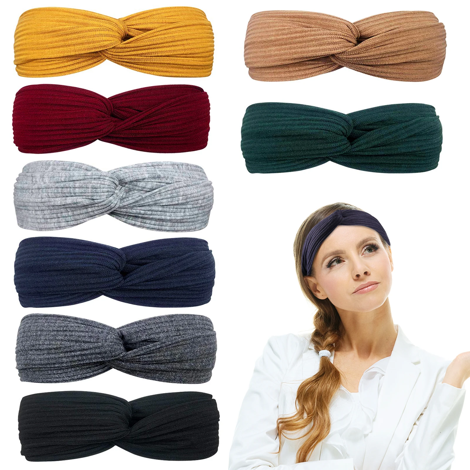 Pack of 8 Elastic Sweatband Sports Headband Running Basketball Hairband