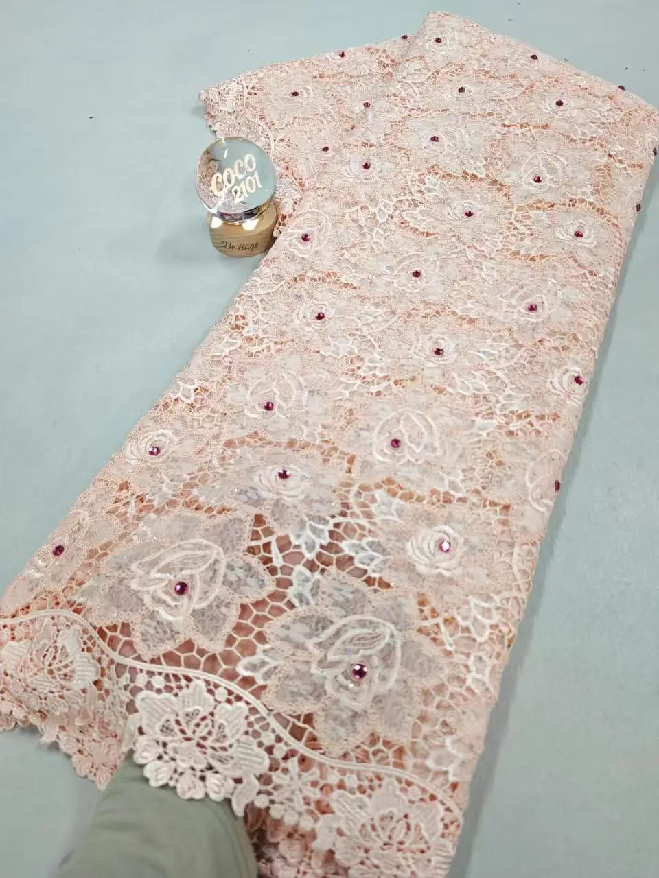 

2026 High Quality Africa Nigerian Sequins Cotton Embroidery Lace Fabric Tulle for Luxury Prom/Wedding Party Dress Chiffon 5Yards