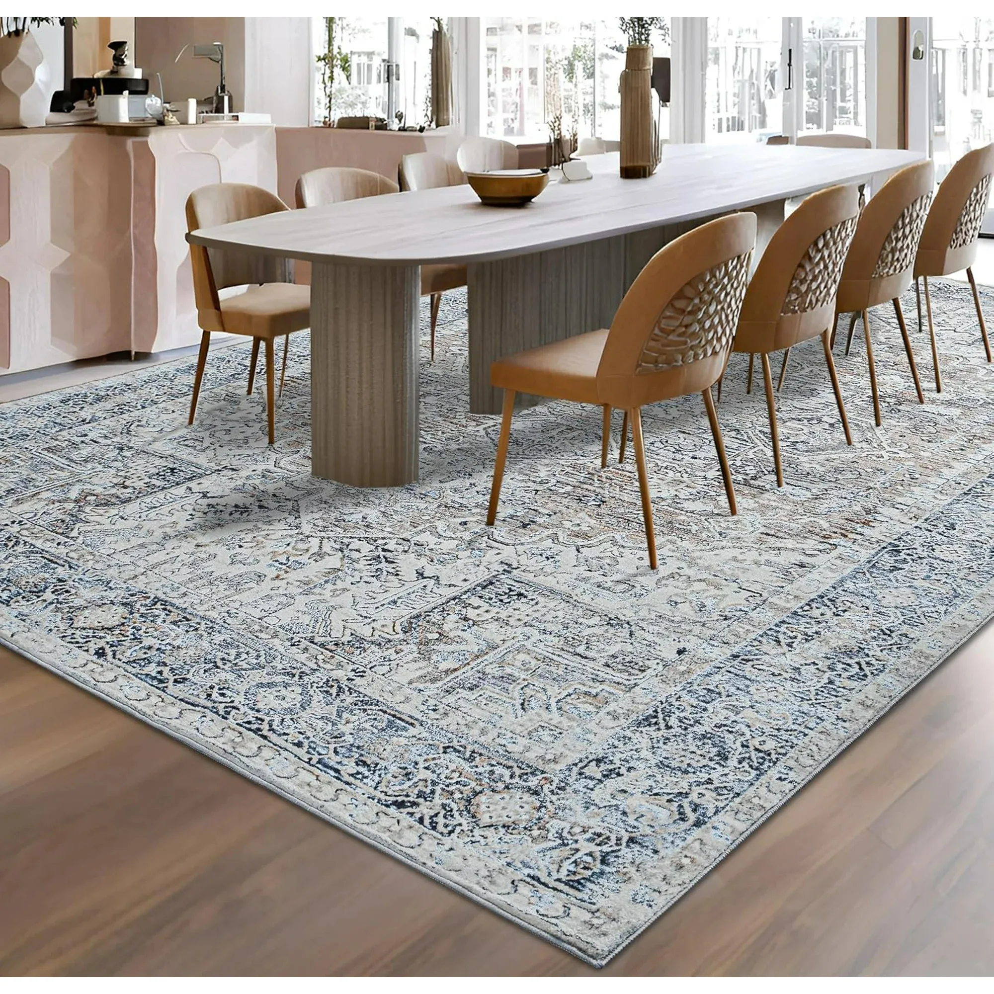 NOAHAS Faux Cashmere Vintage Printed Rug Area Rugs, Low Pile Rugs for Living Room Bedroom Home Decoration