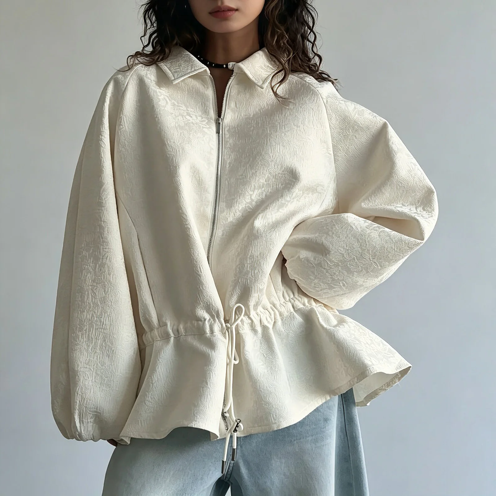 Spring Autumn 2026 New Personalized Versatile Hooded Drawstring Waist Jacket Outerwear Trendy Top