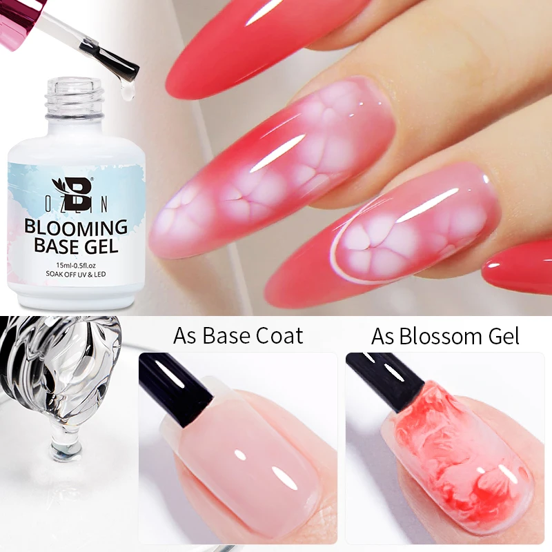 ﻿BOZLIN 15ml Clear Blooming Base Gel Polish UV LED Soak Off Nail Art Polish For Spreading Effect Marble Gel Paint Varnish Top