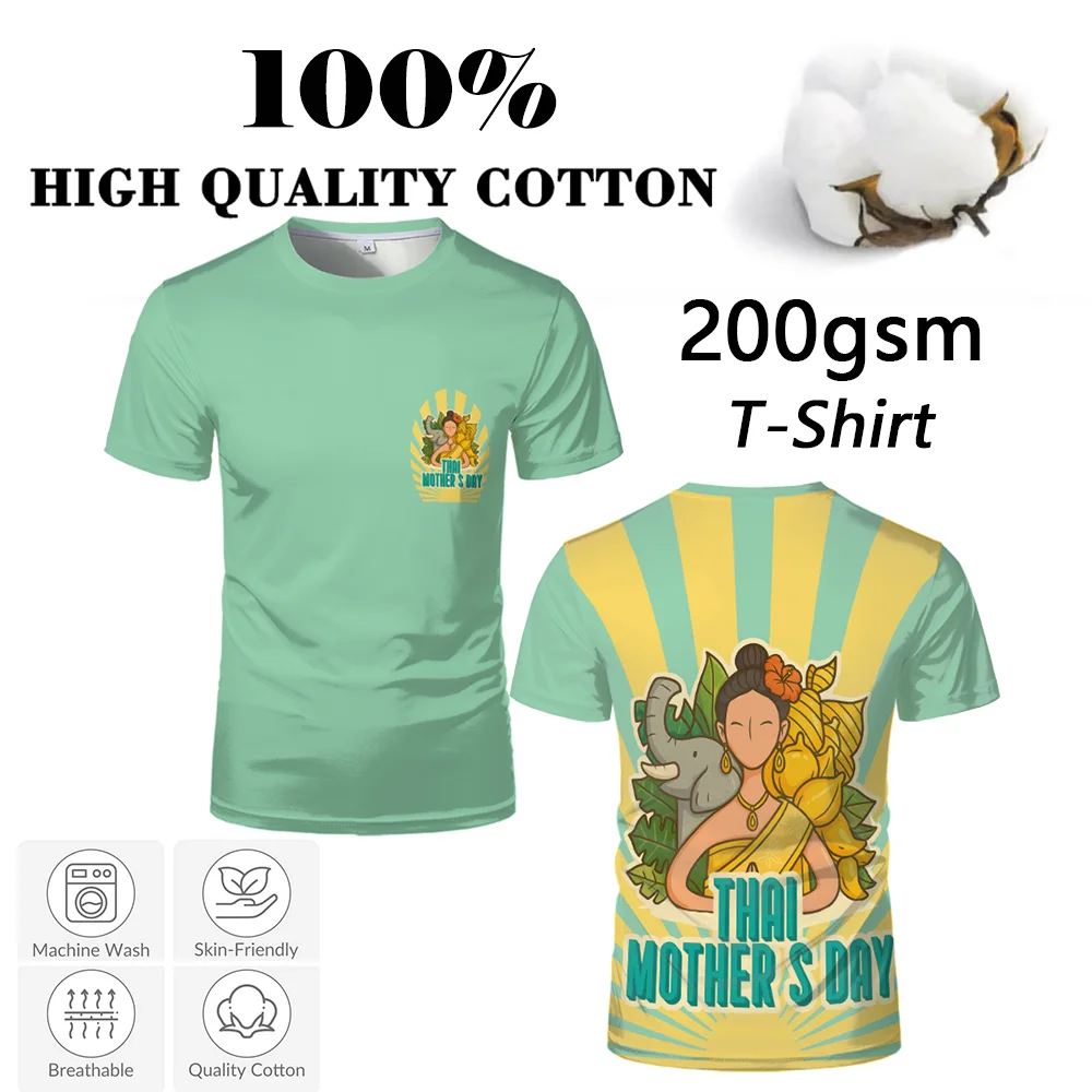 

Thailand Mother's Day HD Graphic Printed T-shirt Mom's Gift Casual Soft High Quality 200gsm Cotton Short Sleeve Men's Loose Tops