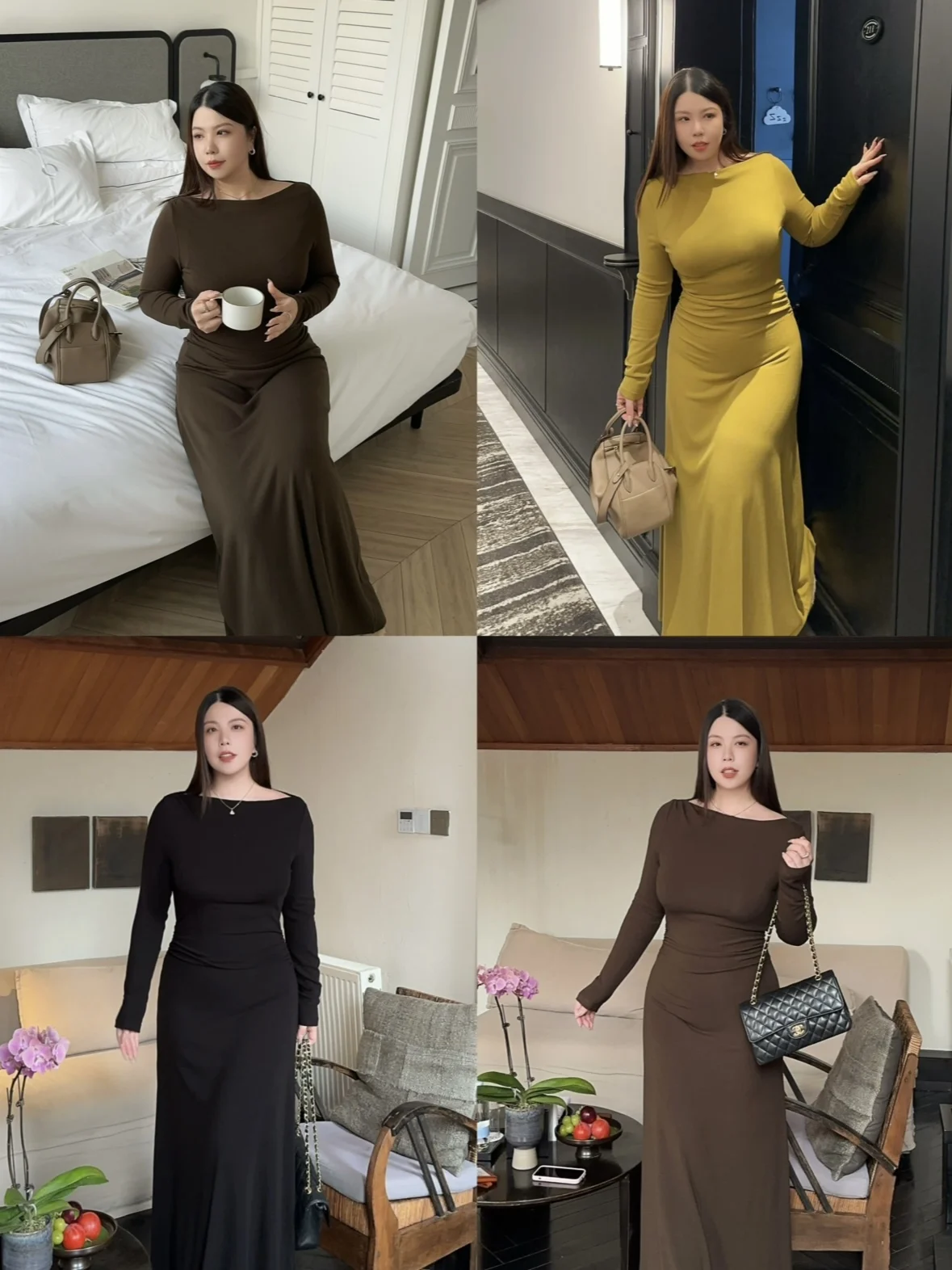 

Sexy Knitted Wrap Waist A-Line Dress Slimming Long Dress Versatile French Style Cotton Polyester Spandex Elastic Fiber Dress