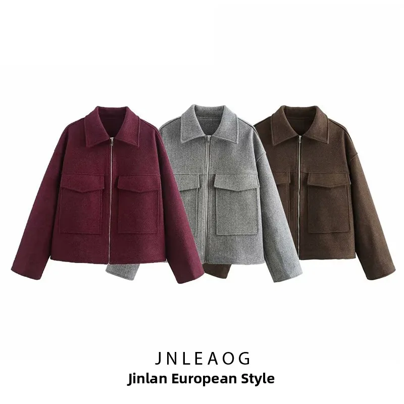

JNLEAOG модный шерстяной джемпер с большой подставкой на молнии, женское пальто, универсальное осеннее новое поступление