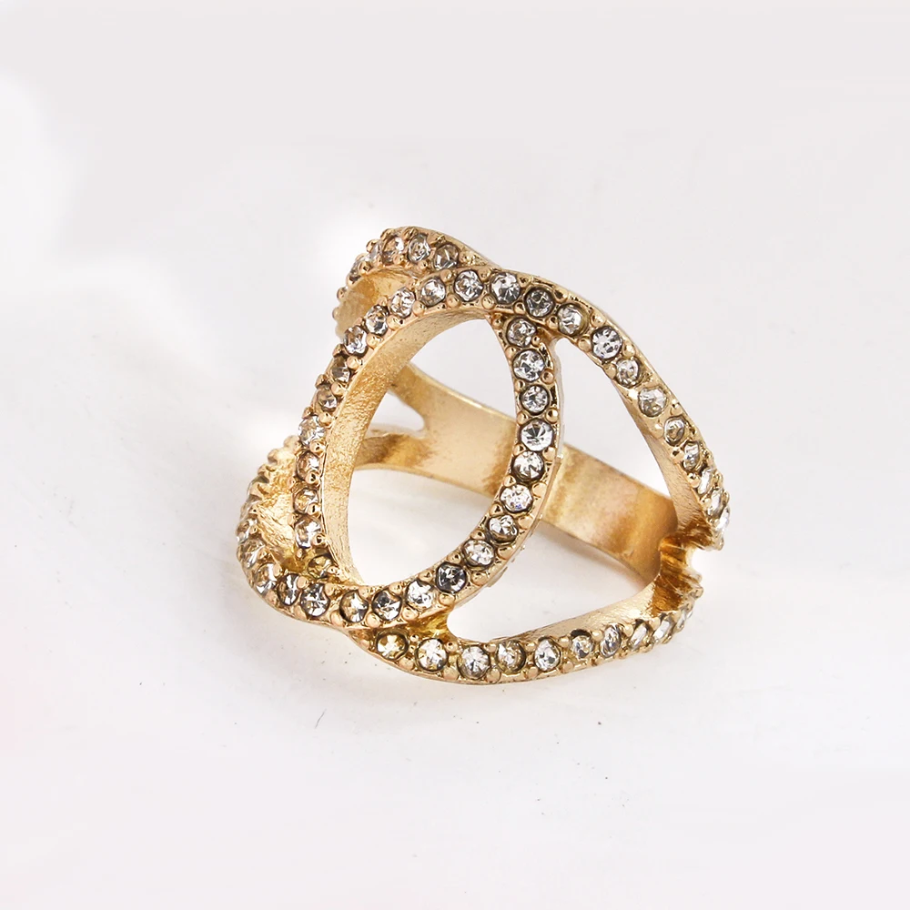 Korean 18K Golden Plated Inlaid Zirconia Simple Small Waist Unisex Couple Copper Rings for Women Girls