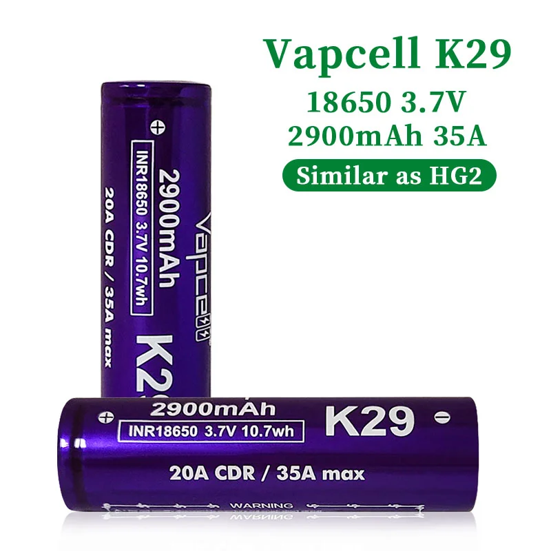 Оригинальная литиевая батарея высокой мощности Vapcell K29 INR18650, 2900 мАч, CDR 20A, макс. 35A, 3,7 В, перезаряжаемая батарея для фонарика BoxMod