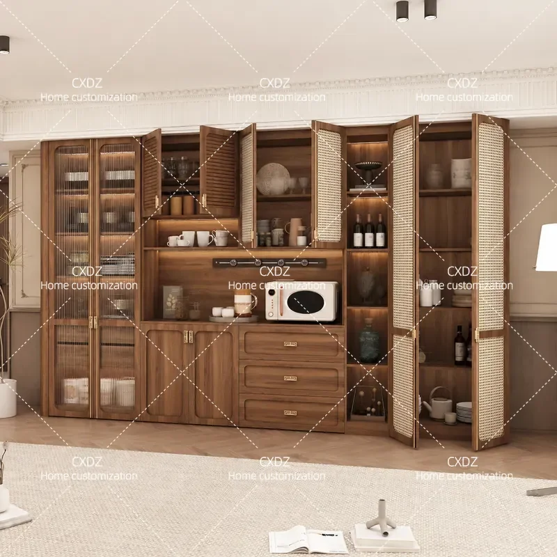 Song Style Aesthetic Rattan Dining Side Cabinet Eco Friendly Home Storage Display Unit for Restaurant Tea and Tableware