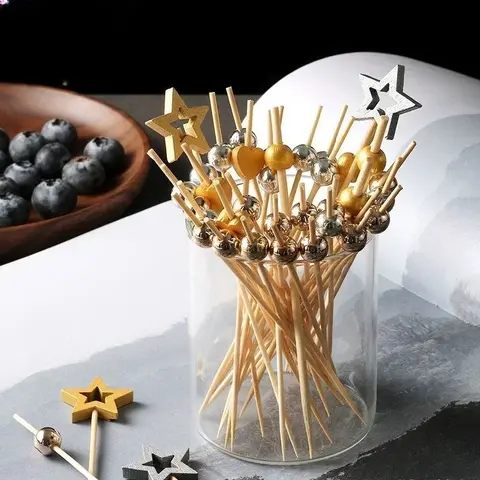 Creative Star Fruit Picks 100pcs Disposable Bamboo Artistic Fruit Forks Dessert Party Cocktail Decorative Flower Picks