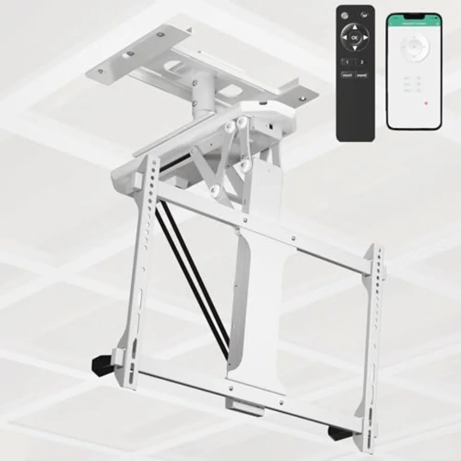 

Drop Ceiling Electric TV Mount for 32 to 70 inch Screens Flip Down Motorized VESA Bracket White Aluminum Alloy App and Voice Co
