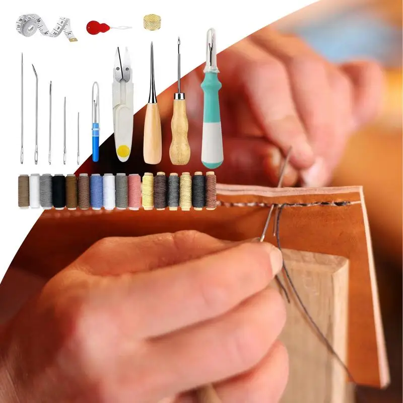 31 pieces set Leather Craft Tool Kit Leather Hand Sewing Repair Kit Stitching Punch Work Set Leather DIYs Professional Tool Set