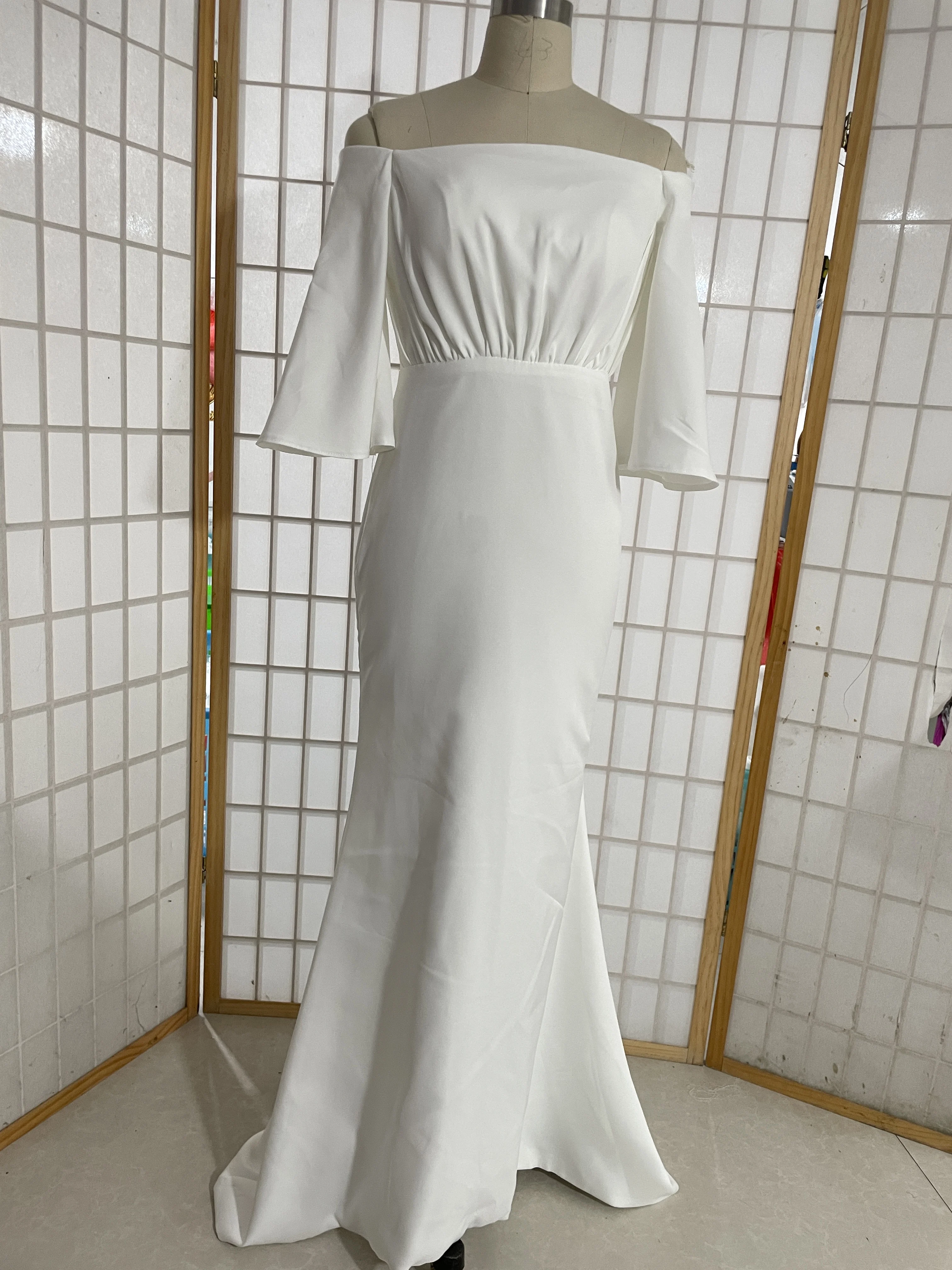 Ready Supply of Light Wedding Dress Travel Photography Forest Style Shoulder V Neck Long Dress Bride Wedding Going Out 2024 New Style