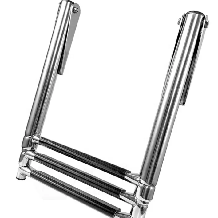 Shenghui Marine Telescopic Folding Boat Ladder 3 Steps High Mirror Polished Stainless Steel Silver For Yacht Carton Package