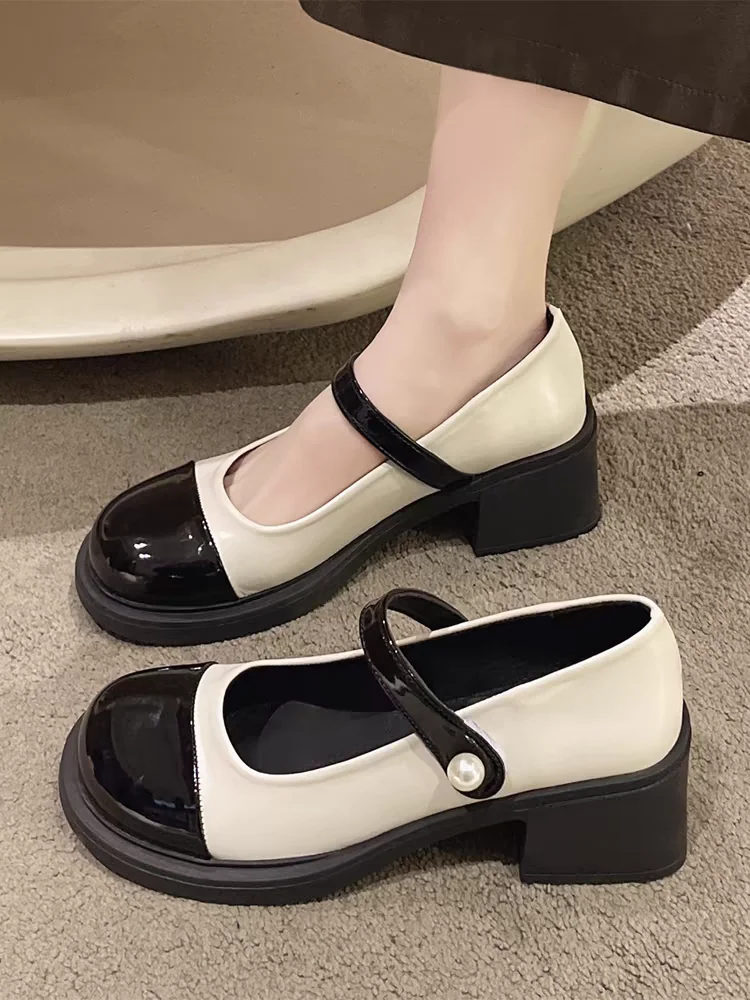 

Женские туфли на высоком каблуке Mary Janes на массивном каблуке, весна 2023, новинка цвета Sle Blo Faionable, универсальные одинарные туфли Briti Sle ...