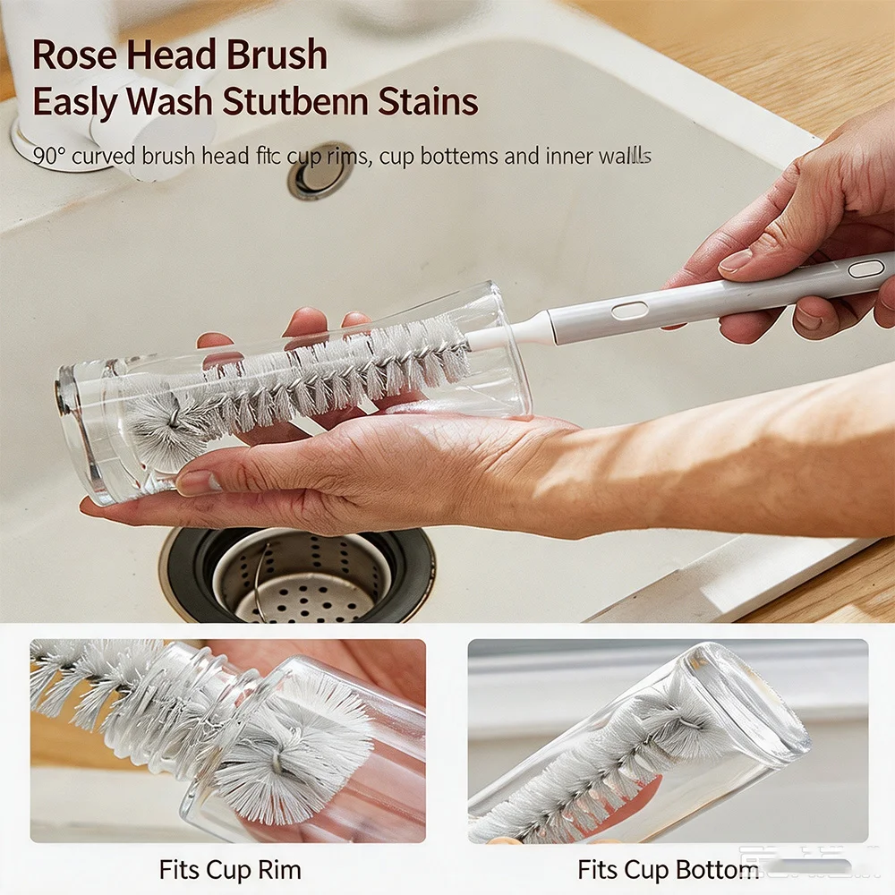 Retractable 360° Swivel Cup Cleaning Brush, Long Handle Universal Bottle Scrubber for Baby Bottles, Thermoses, Mugs, Glass Cups