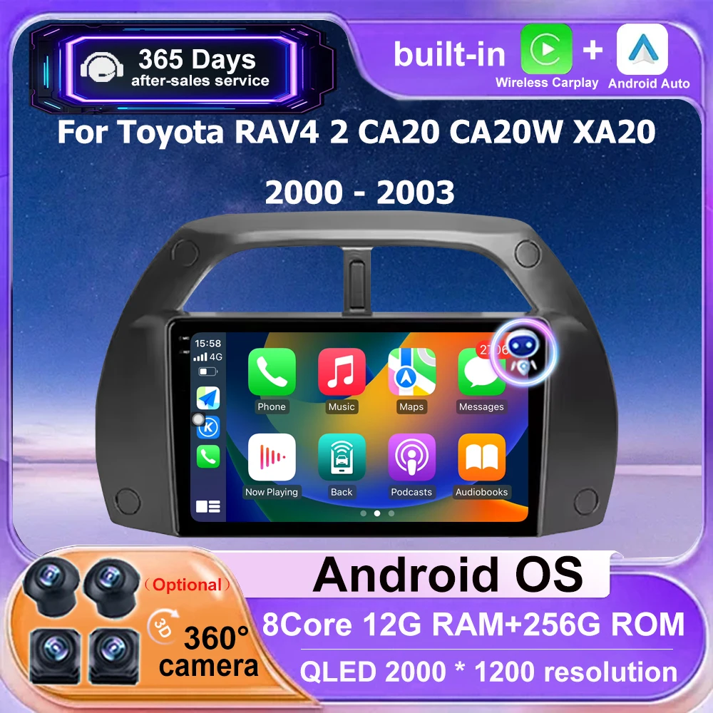 Android 16 Auto For Toyota RAV4 2 CA20 CA20W XA20 2000 - 2003 Car Radio Multimedia Video Player GPS Navigation 4G WIFI Bluetooth