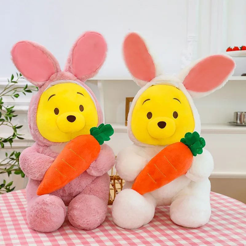 Disney Kawaii Winnie Stuffed Doll Plush Toy Cute Carrot Rabbit Winnie Bear Cartoon Transforming Doll for Kids Birthday Xmas Gift