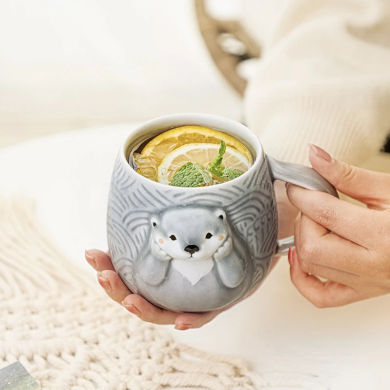 Cute Sea Otter Baby Mug High-end Cute Ceramic Cup Female Couple Cup Coffee Cup Wedding Gift Cartoon Students Drink Water Cup