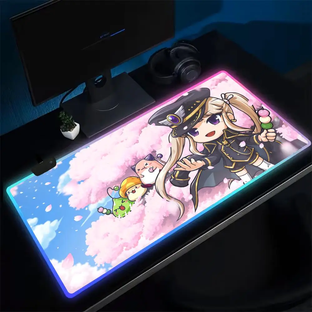 12-Gamer Maplestory Mouse Pad Anime Gaming Mouse Pad LED Table Pads Backlit Rubber Desktop XXL RGB Desk Mats