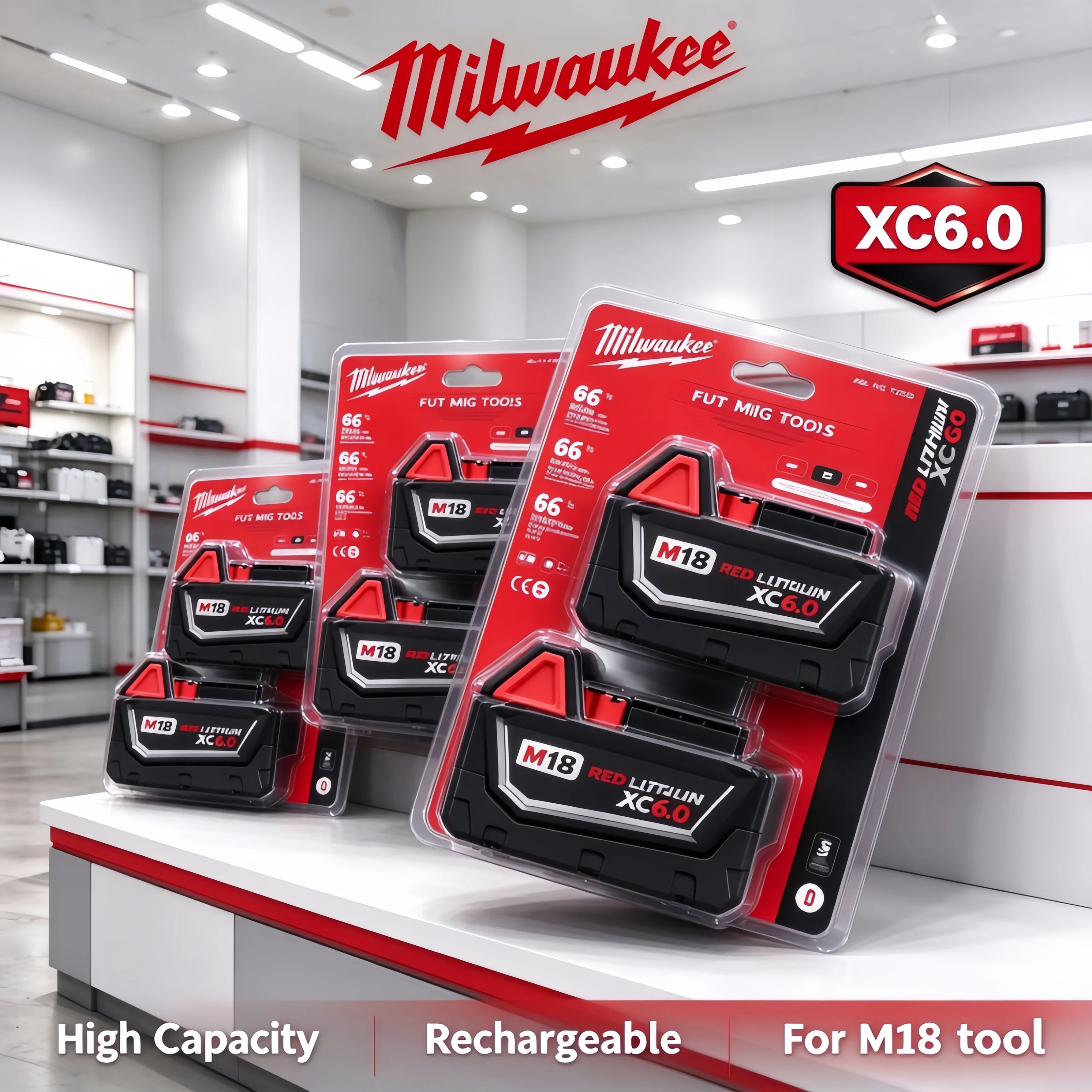 Original Milwaukee M18 XC6.0Ah Lithium Battery, Built-in Protection Board Safe Use for 48‑11‑2830 0730‑20 Power Tools