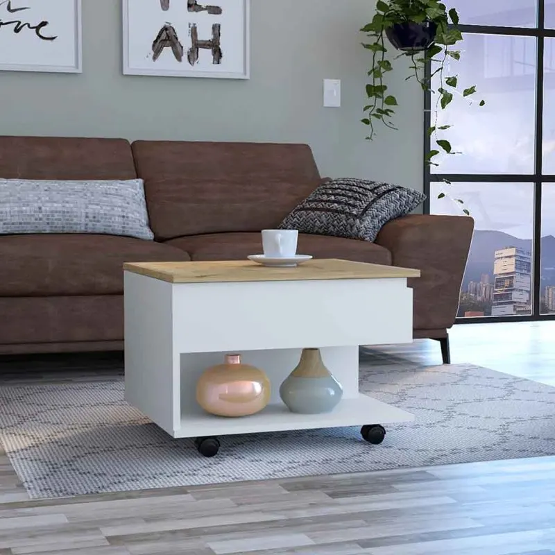 Table basse élévatrice Luanda, roulettes, une étagère