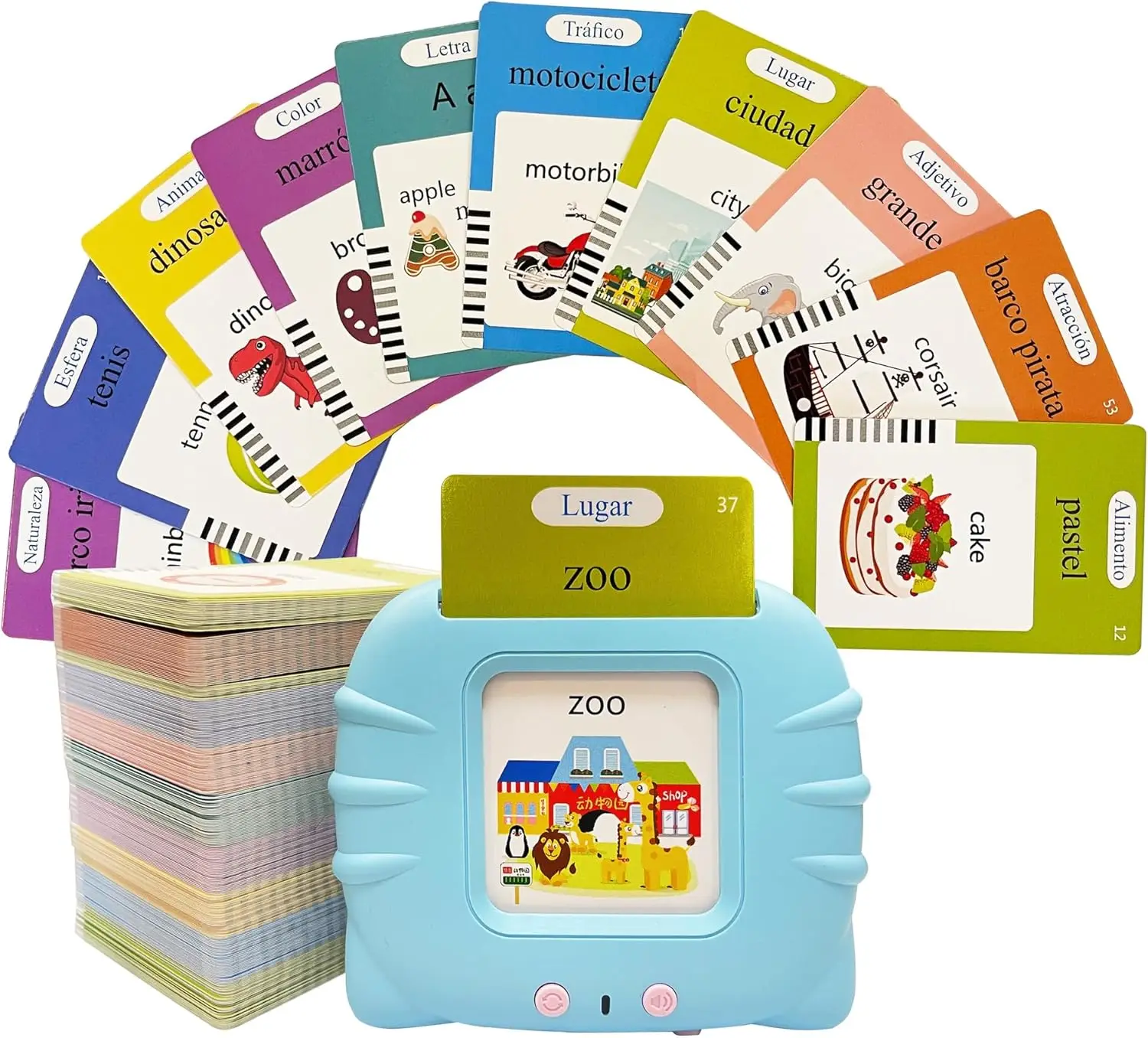 بطاقات فلاش الإنجليزية الإسبانية ثنائية اللغة للأطفال والأطفال الصغار، 255 بطاقة - 510 جوانب تعلم أصوات حروف المفردات الإسبانية، تمتد
