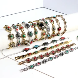 10Pcs/Lot Antique Vintage Bohemian Ethnic Metal Charm Bracelet Jewelry For Women Mix Style Bangles Gold Silver Plated Party Gift