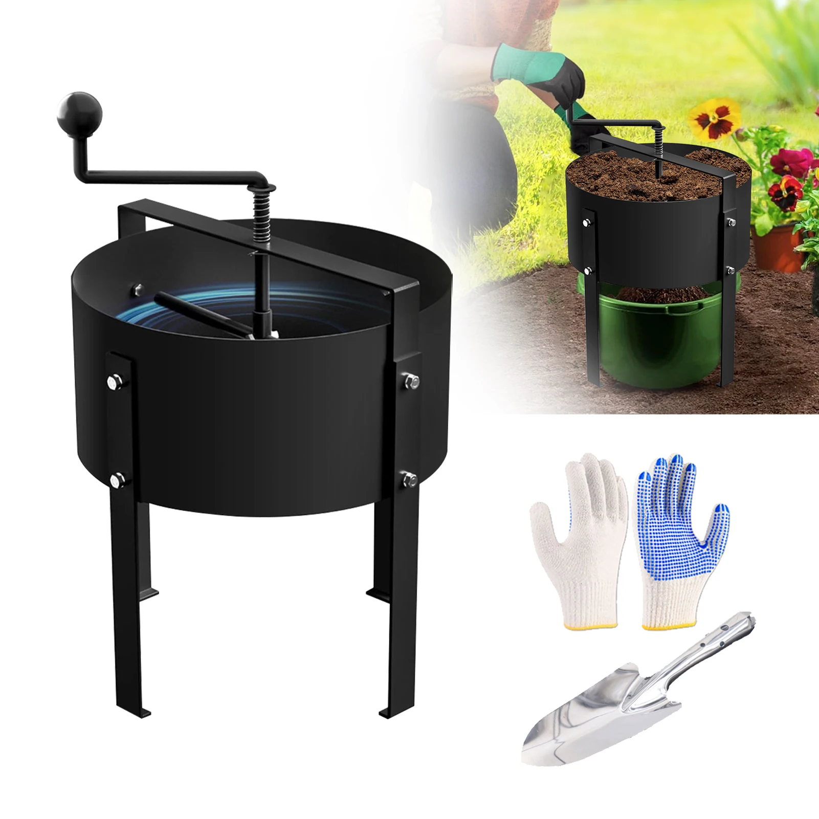

Rotary Soil Sifter Fine Mesh Large Rock Strainer Carbon Steel Sifting Screen with Gloves and Shovel for Sawdust Pellets,Sundries