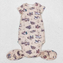 Wholesale Baby Boy Girl Knotted Newborn Gown Duck Jumpsuit Kids Short Sleeves One-piece Romper Toddler Hunting Clothes