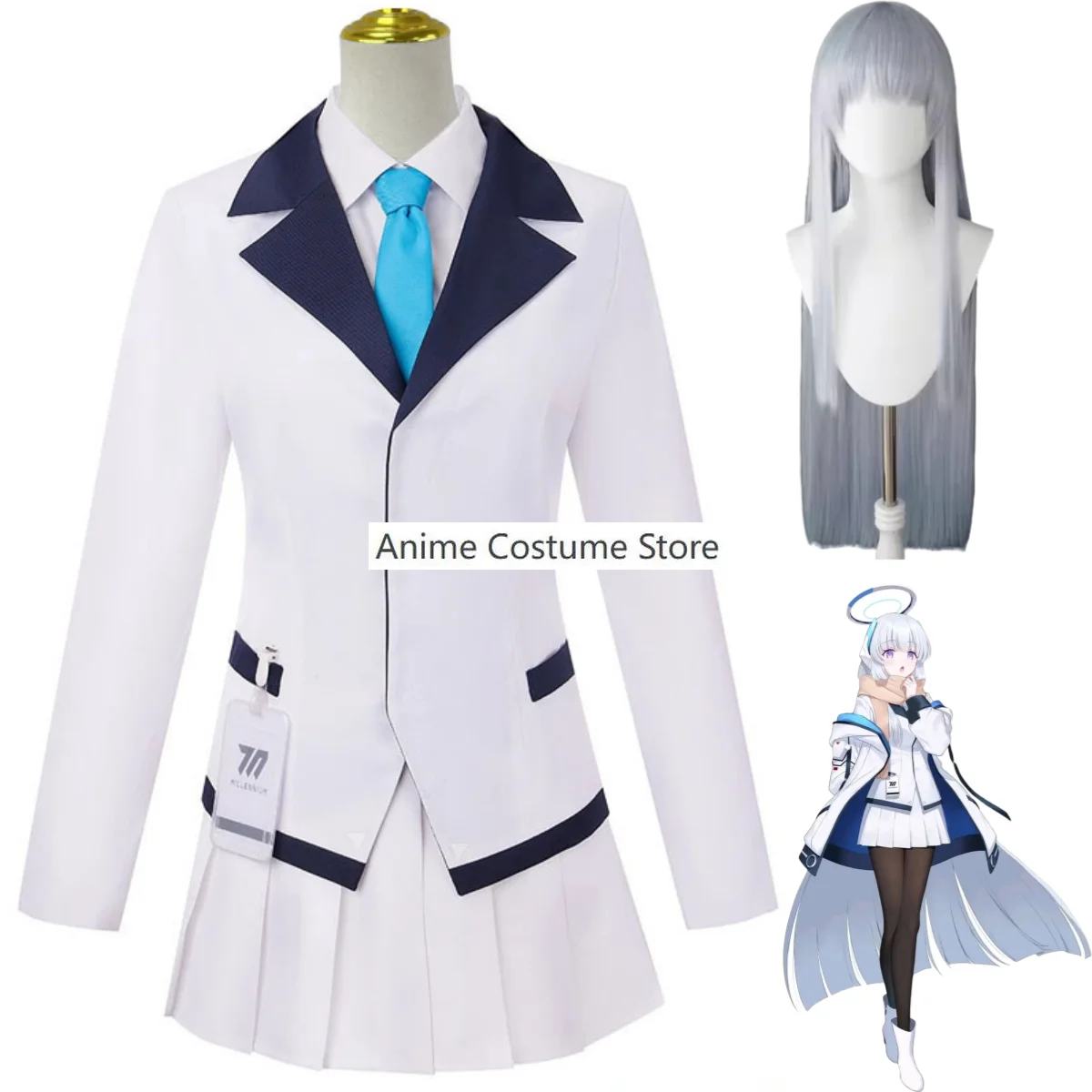 Anime Game Blue Archive Ushio Noa Cosplay Costume Wig Japan South Korea White JK Uniform Skirt Woman Kawaii Halloween Suit